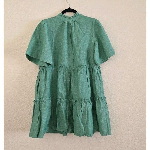 Tuckernuck Sea Green Linen Blend Crawford Mini Ruffle Dress Sz M Preppy - Picture 6 of 10